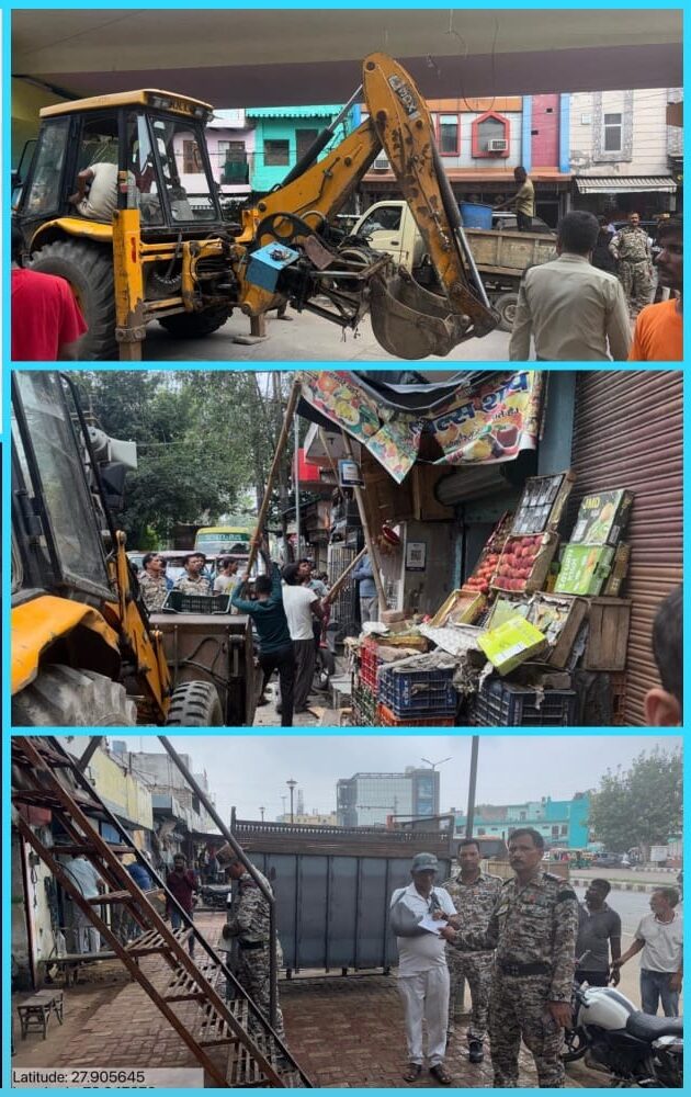 सूतमील व मीनाक्षी पुल के नीचे नगर आयुक्त ने बुलडोजर से अवैध अतिक्रमण हटाने का चलाया अभियान